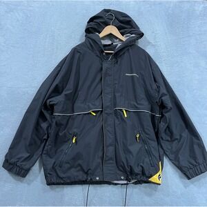 Fox Racing Jacket Men's XL Hooded Moto Windbreaker‎ Gray Yellow Y2K Vintage